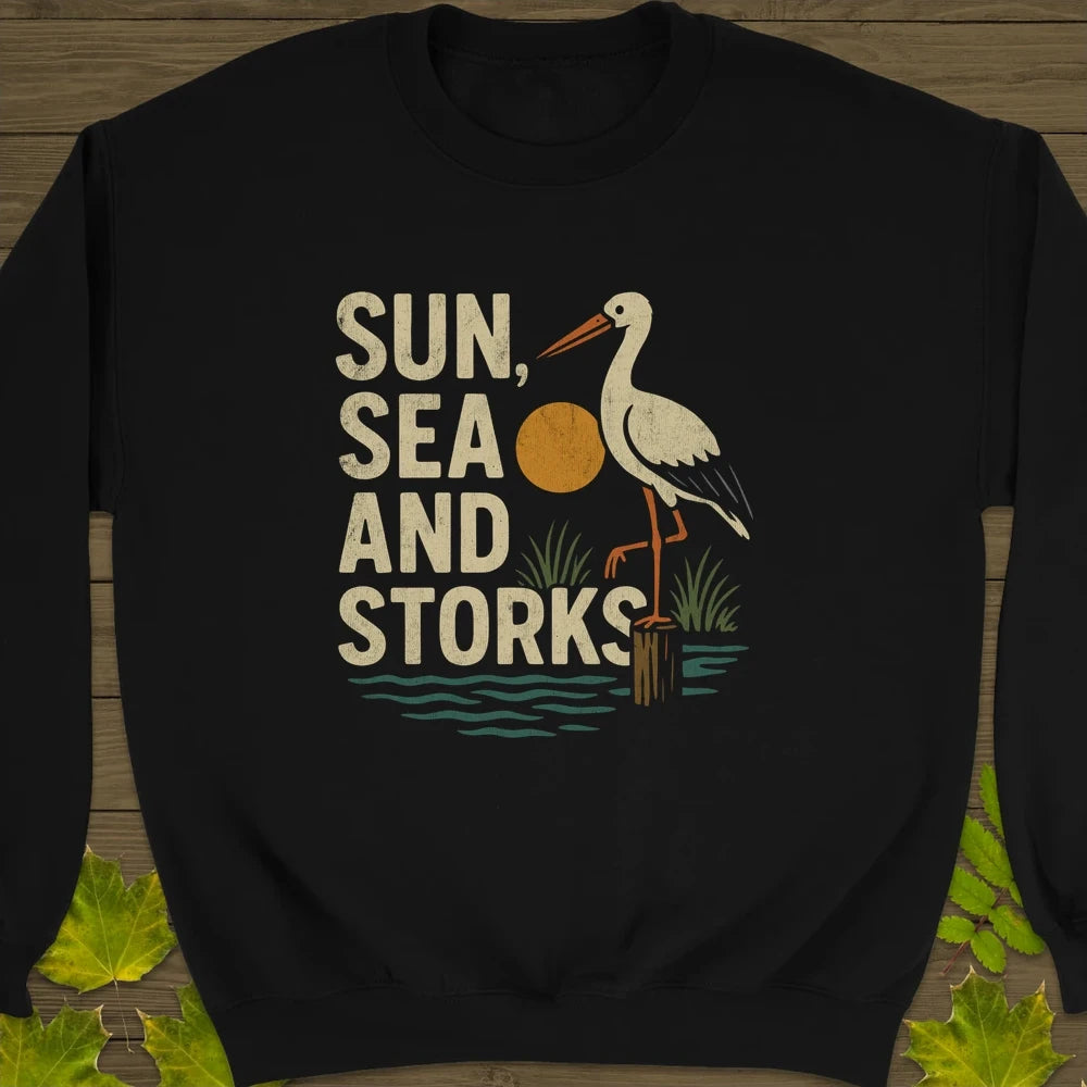 Sun, Sea and Storks Crewneck Sweatshirt Black