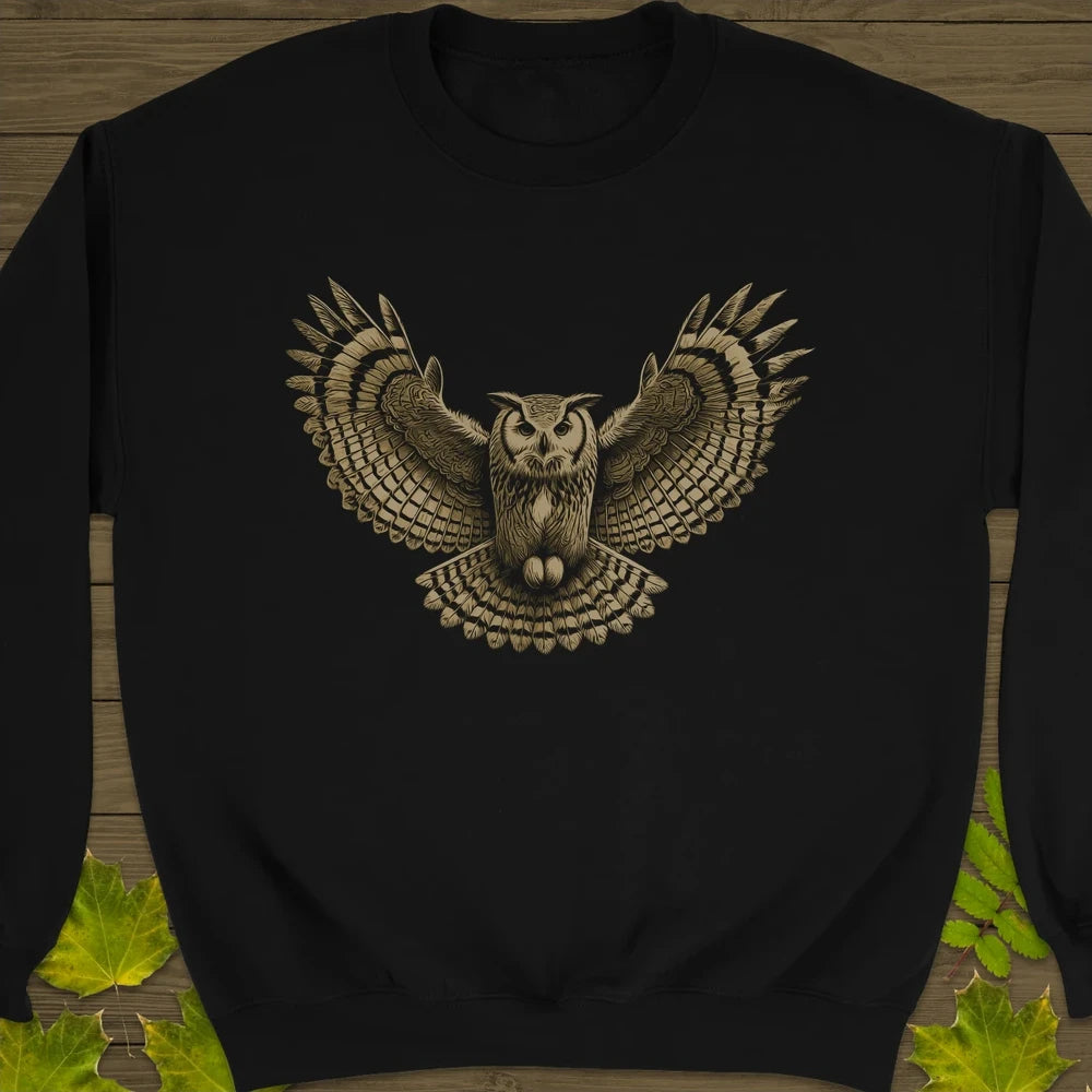 Winged Wisdom Owl Crewneck Sweatshirt Black