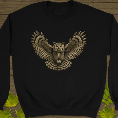 Winged Wisdom Owl Crewneck Sweatshirt Black