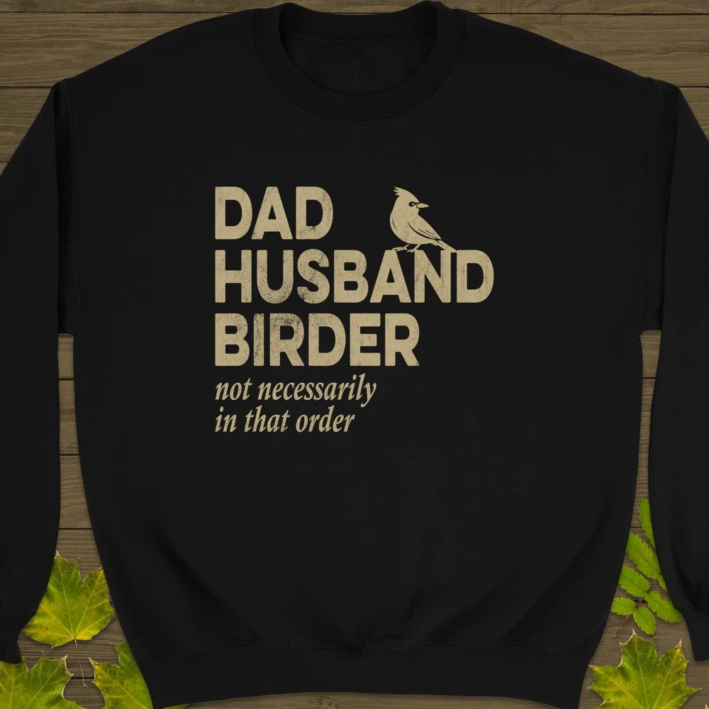 Dad, Husband, Birder Crewneck Sweatshirt Black