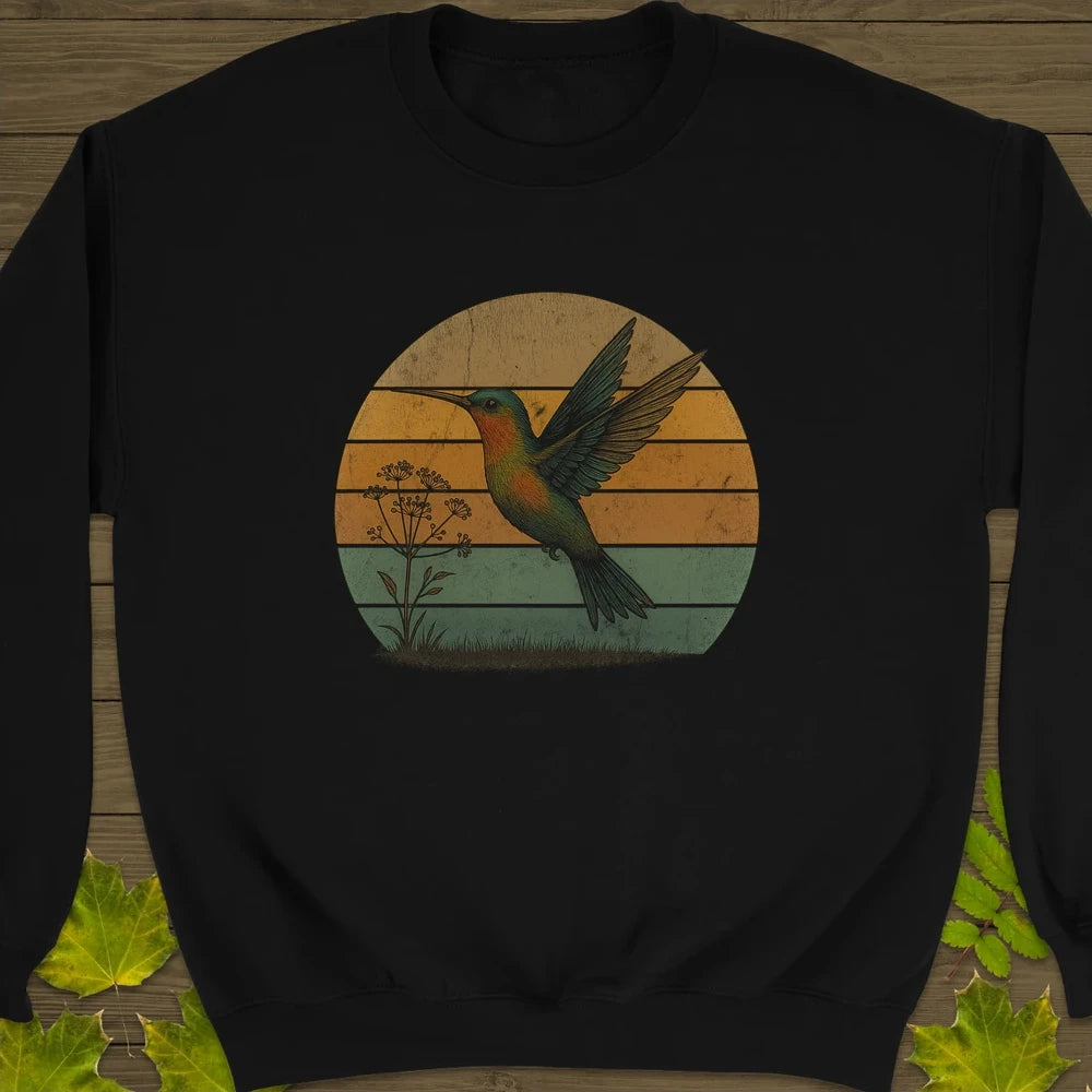 Vintage Hummingbird Sunset Crewneck Sweatshirt Black