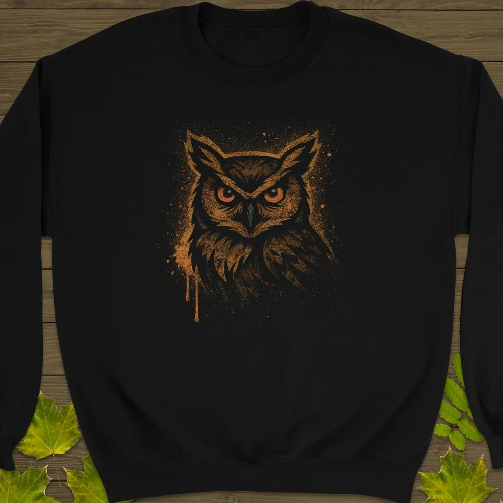 Great Horned Owl Art Crewneck Sweatshirt Black