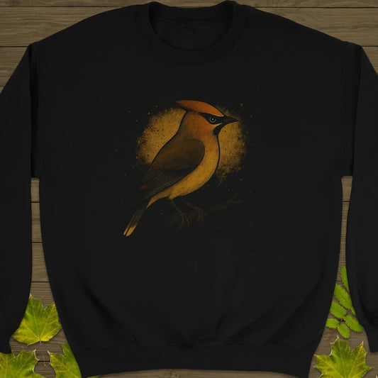 Cedar Waxwing Art Crewneck Sweatshirt Black