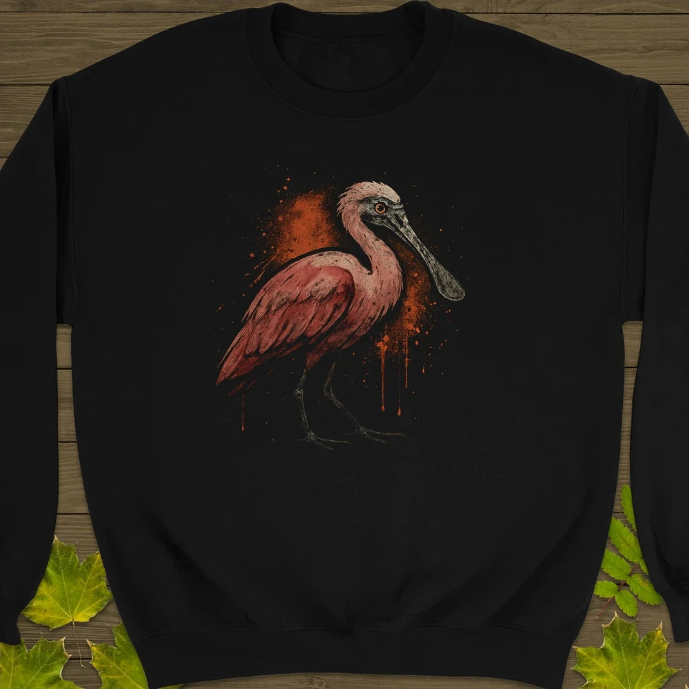 Roseate Spoonbill Art Crewneck Sweatshirt Black