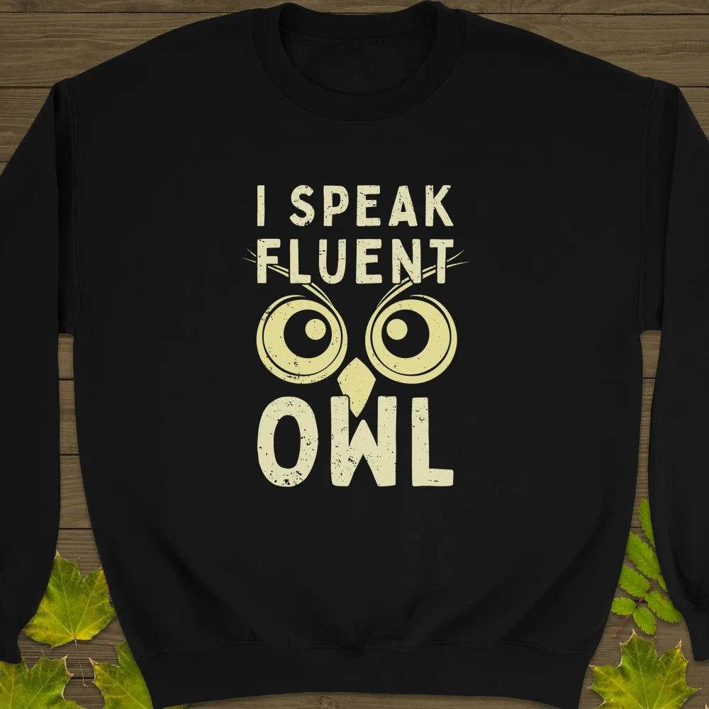 Speak Fluent Owl Crewneck Sweatshirt Black