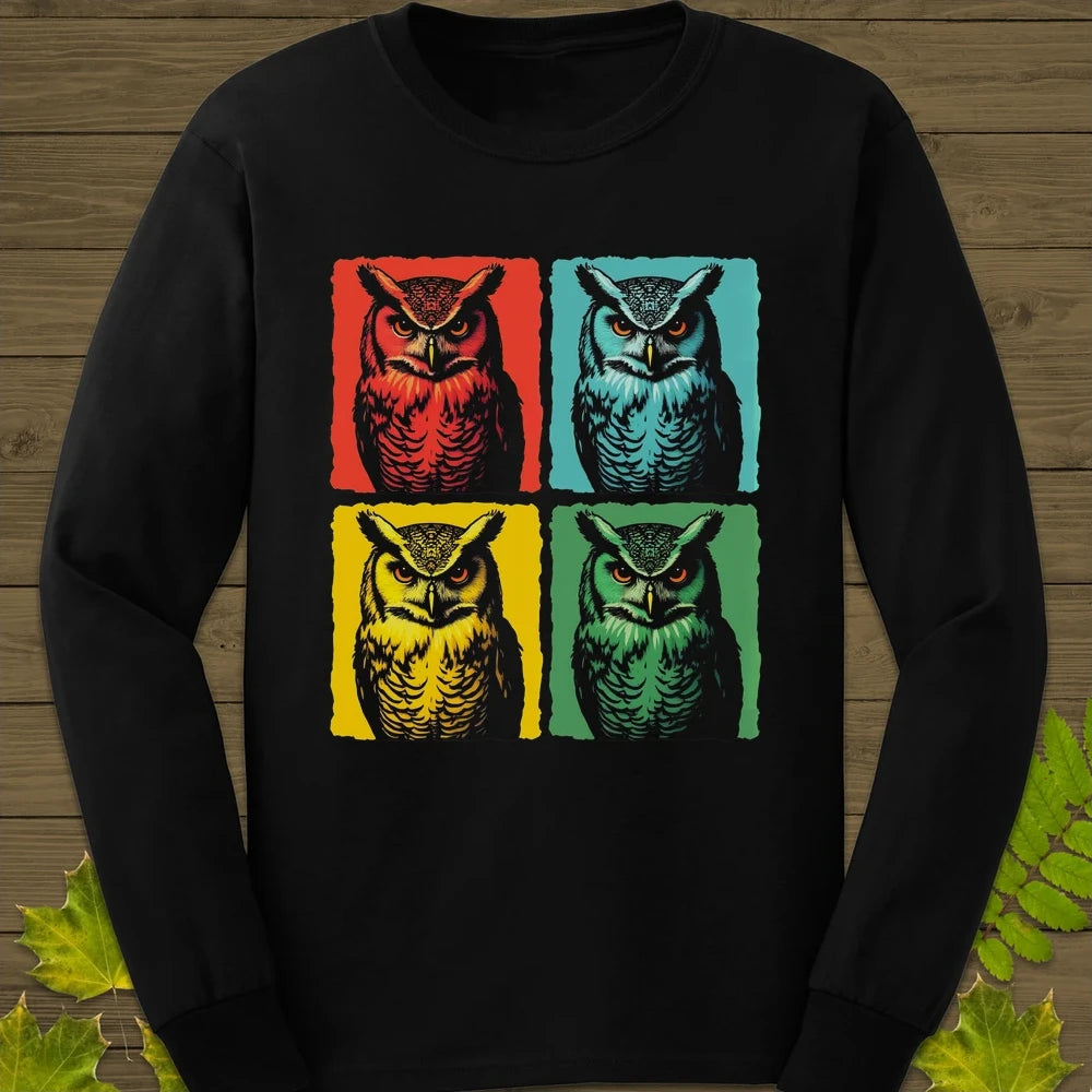 Owl Pop Art Long Sleeve Black