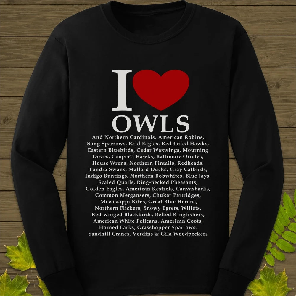I Love Owls Long Sleeve Black