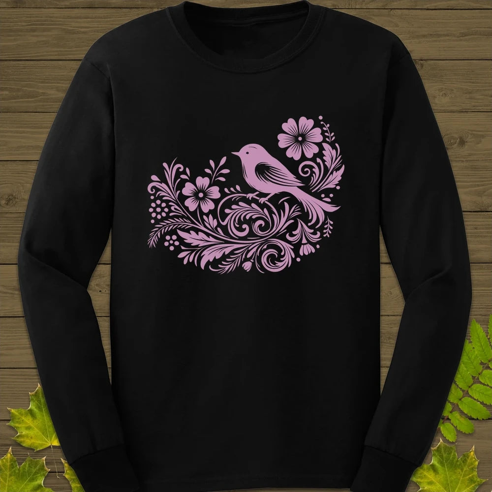 Bird and Blooms Long Sleeve Black