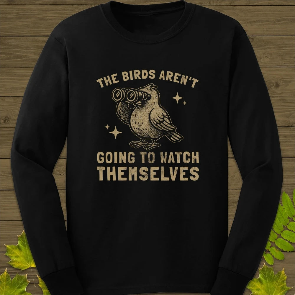 Birds Watching Themselves Long Sleeve Black