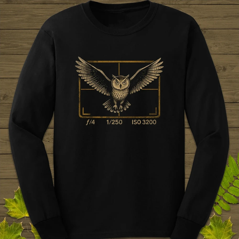 Owl and Camera Frame Long Sleeve Black