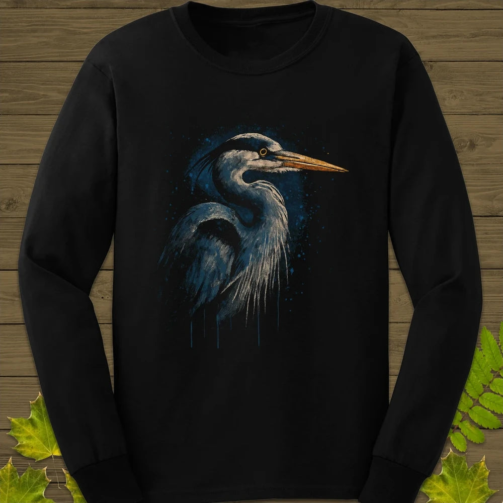 Great Blue Heron Art Long Sleeve Black