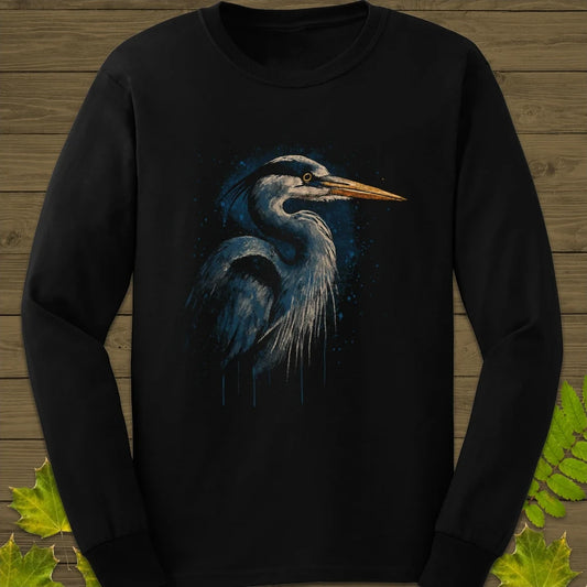 Great Blue Heron Art Long Sleeve Black