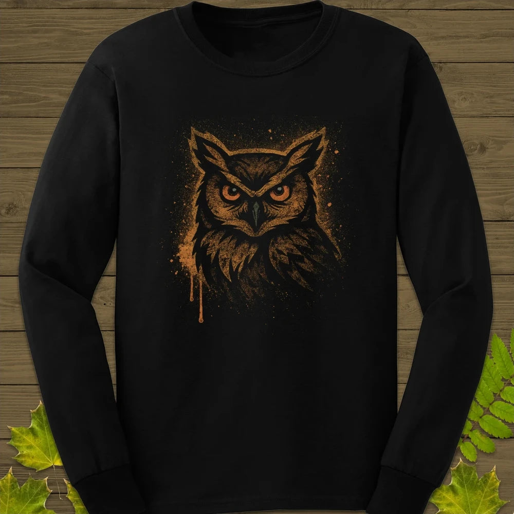 Great Horned Owl Art Long Sleeve Black