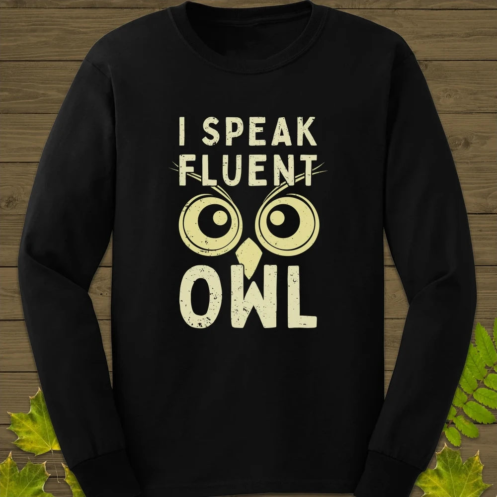 Speak Fluent Owl Long Sleeve Black