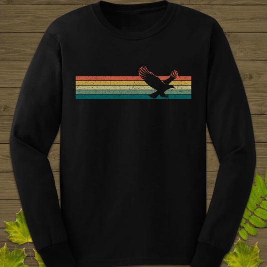 Retro Stripe Eagle Long Sleeve Black