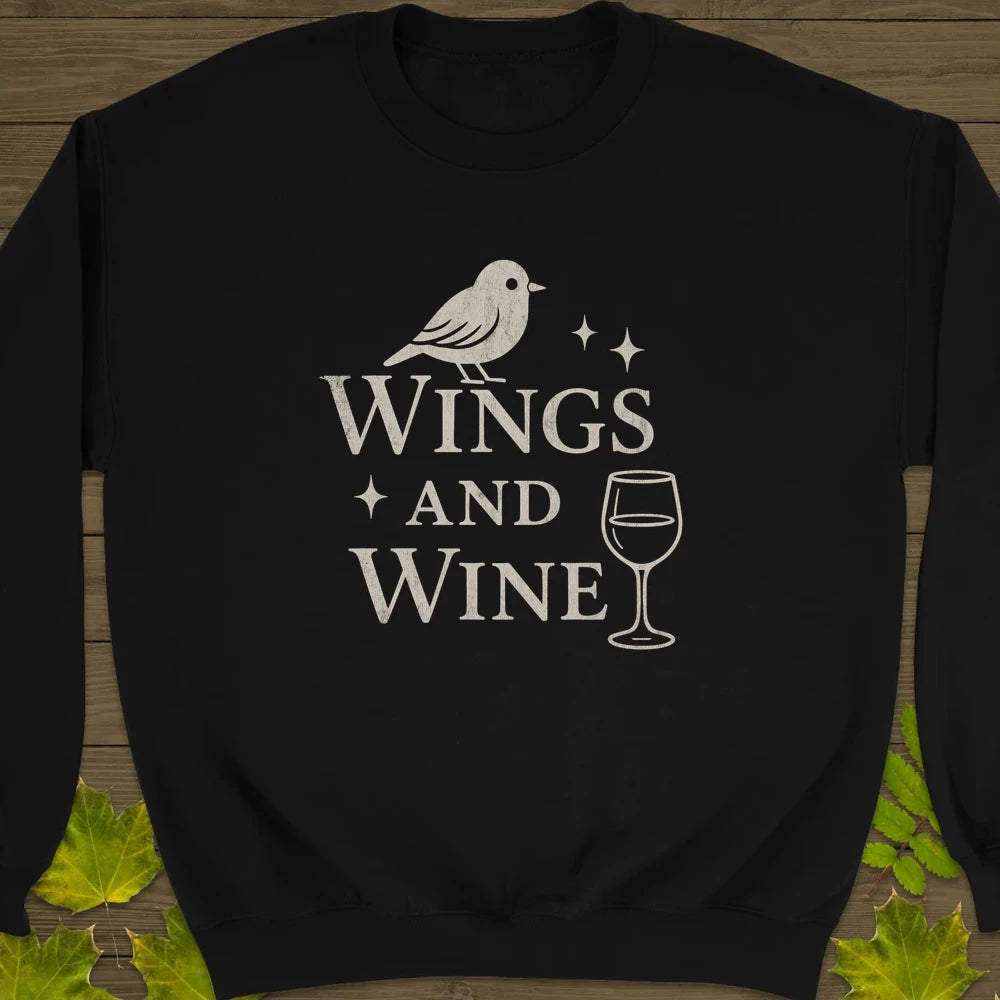 Wings and Wine Crewneck Sweatshirt Black