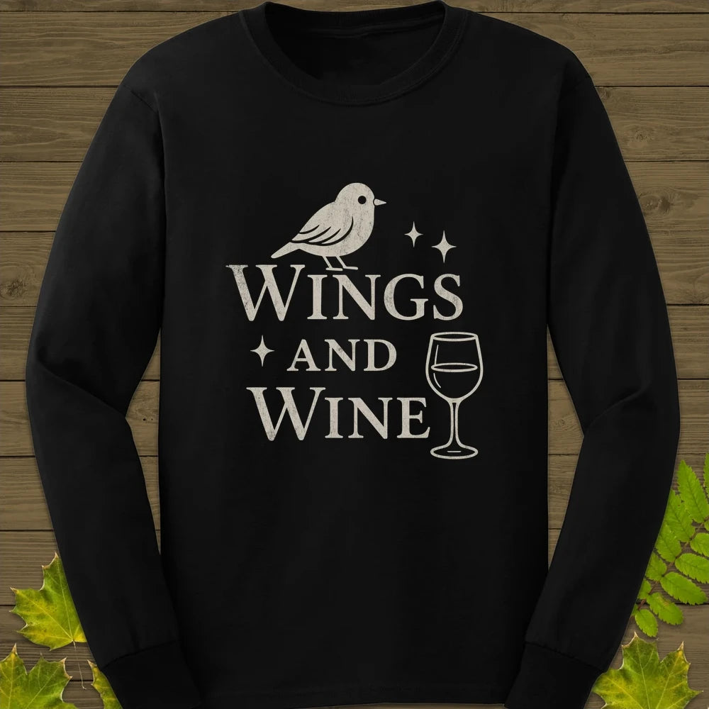 Wings and Wine Long Sleeve Black