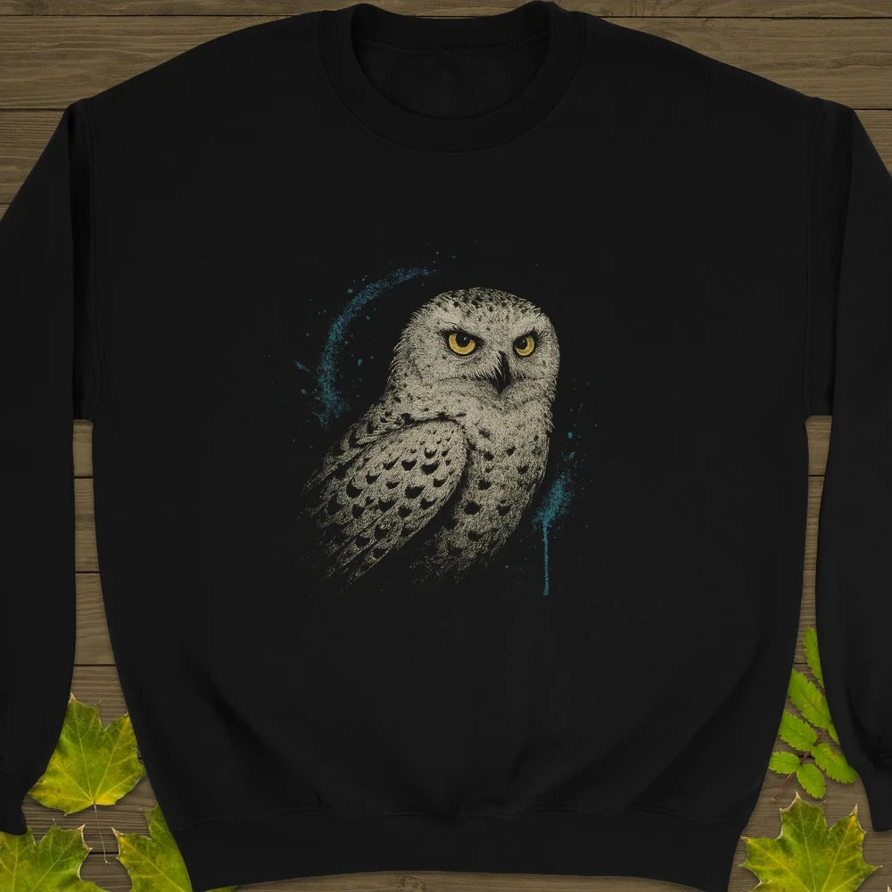 Snowy Owl Art Crewneck Sweatshirt Black