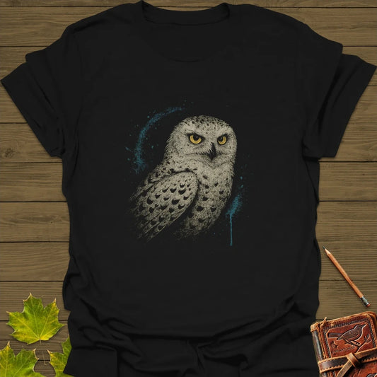 Snowy Owl Art T-Shirt in Black