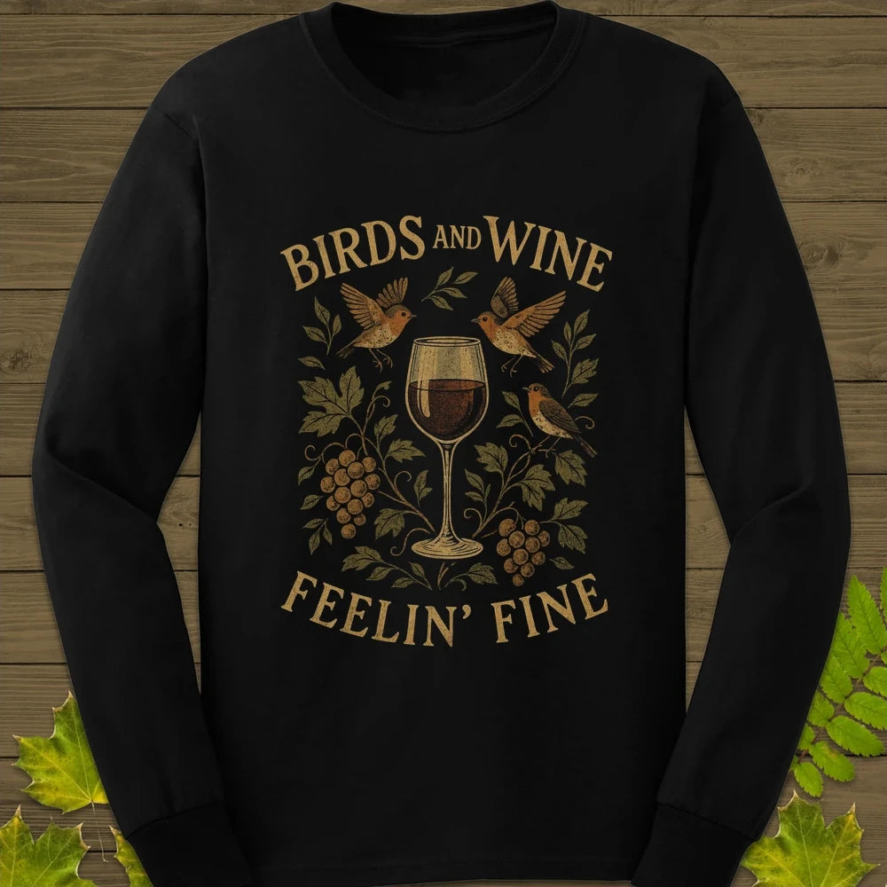 Birds and Wine Long Sleeve Black