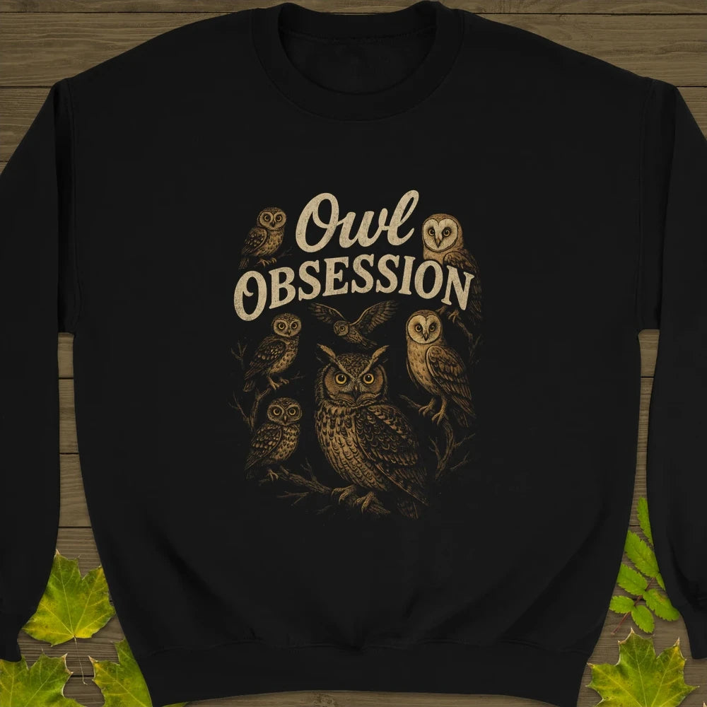 Owl Obsession Crewneck Sweatshirt Black