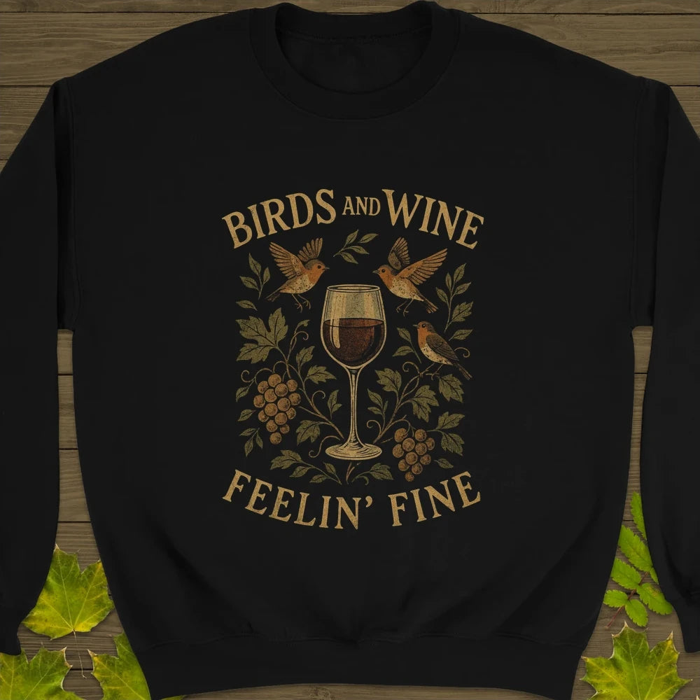 Birds and Wine Crewneck Sweatshirt Black