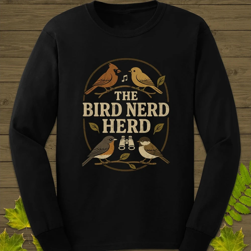 Bird Nerd Herd Long Sleeve Black