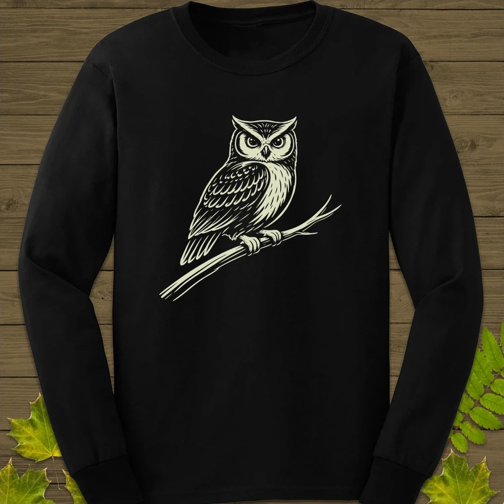 Silent Watcher Owl Long Sleeve Black