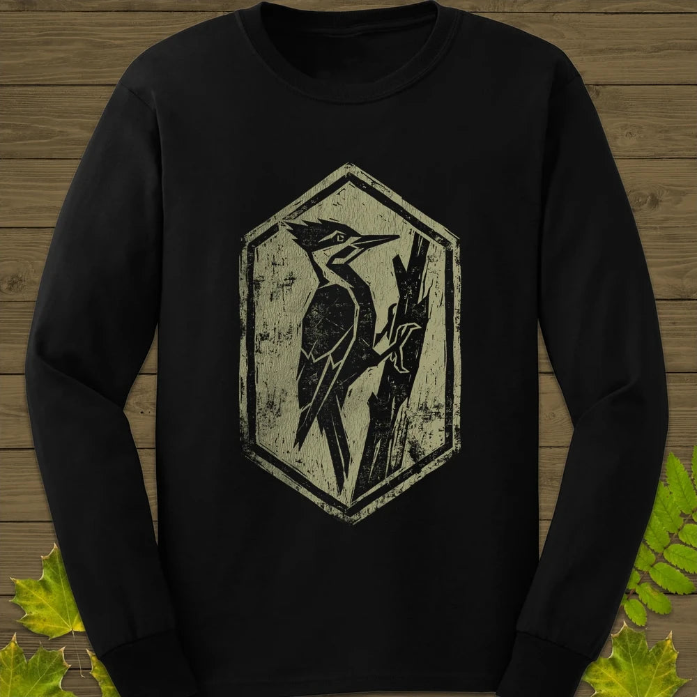 Woodpecker Silhouette Long Sleeve Black