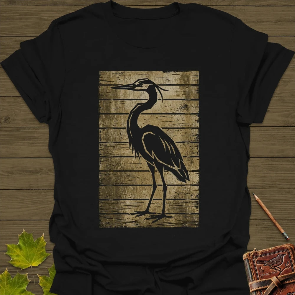 Rustic Heron Silhouette T-Shirt Black