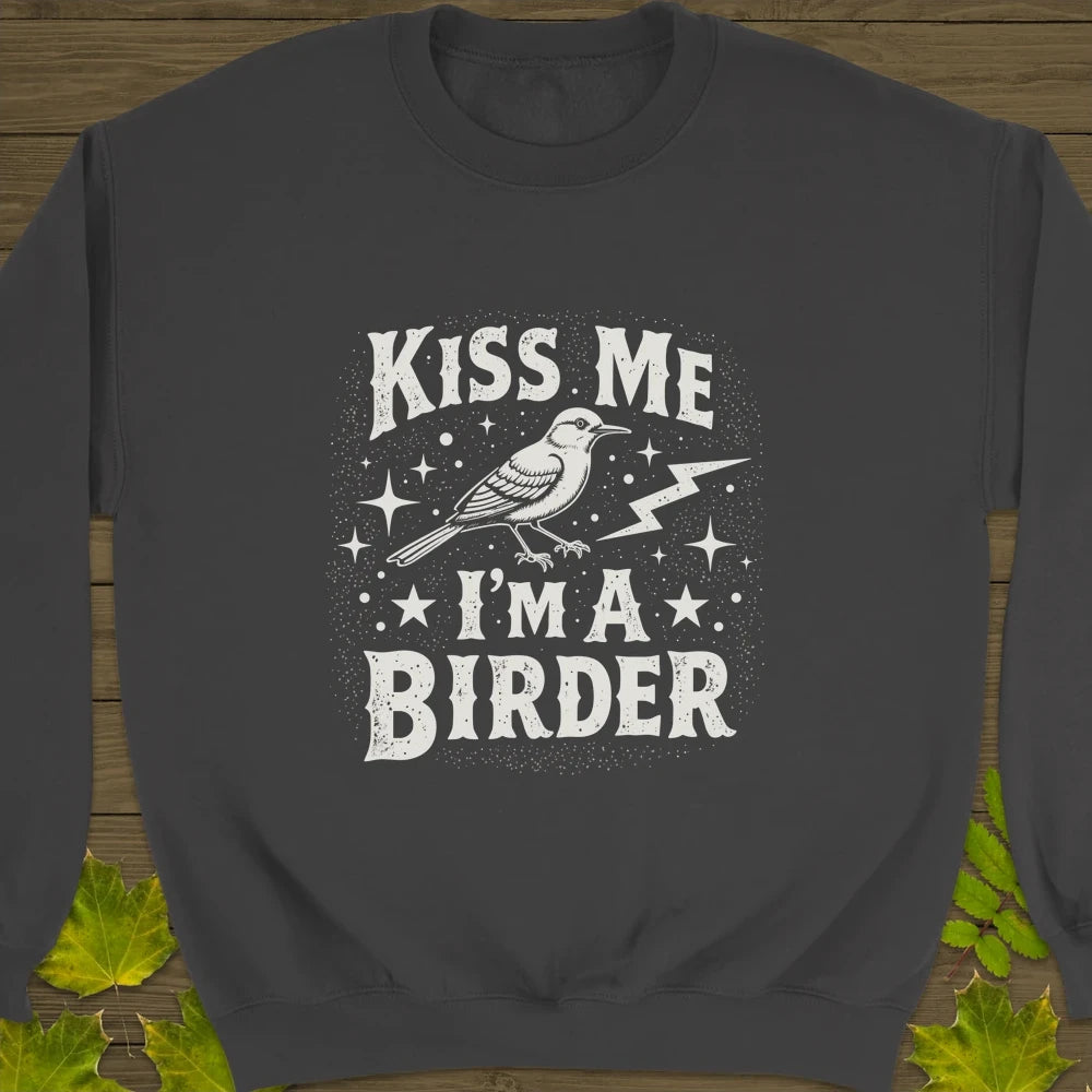 Kiss Me, I'm A Birder Crewneck Sweatshirt Charcoal
