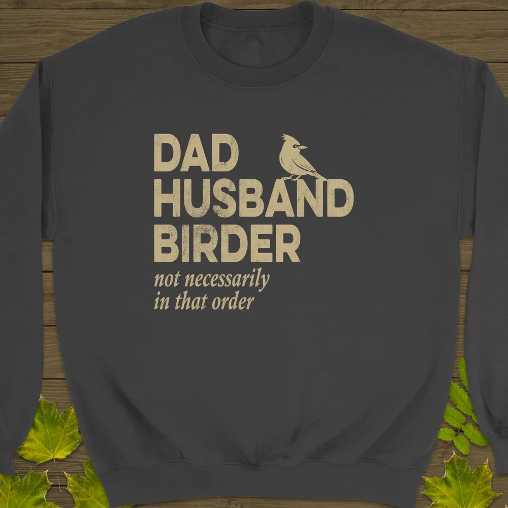 Dad, Husband, Birder Crewneck Sweatshirt Charcoal