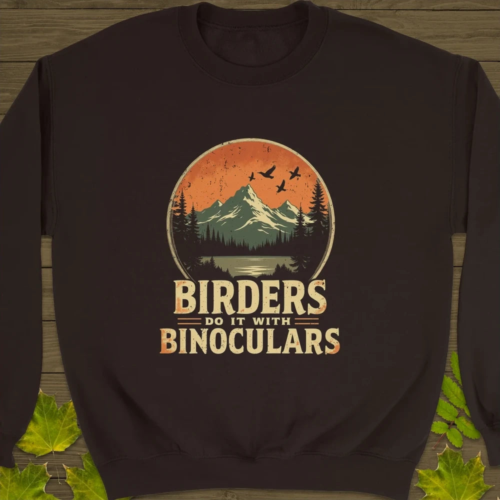 Birders Do It With Binoculars Crewneck Sweatshirt Dark Chocolate