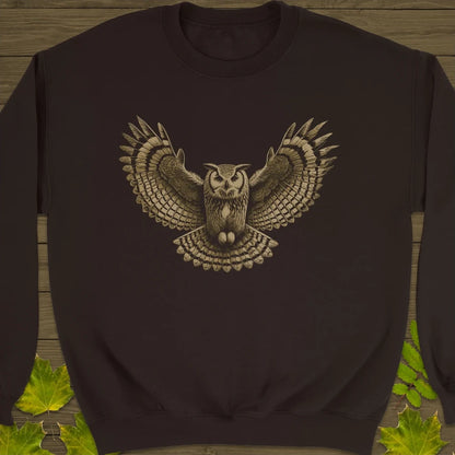 Winged Wisdom Owl Crewneck Sweatshirt Dark Chocolate