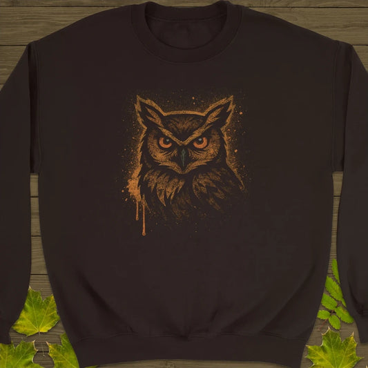 Great Horned Owl Art Crewneck Sweatshirt Dark Chocolate