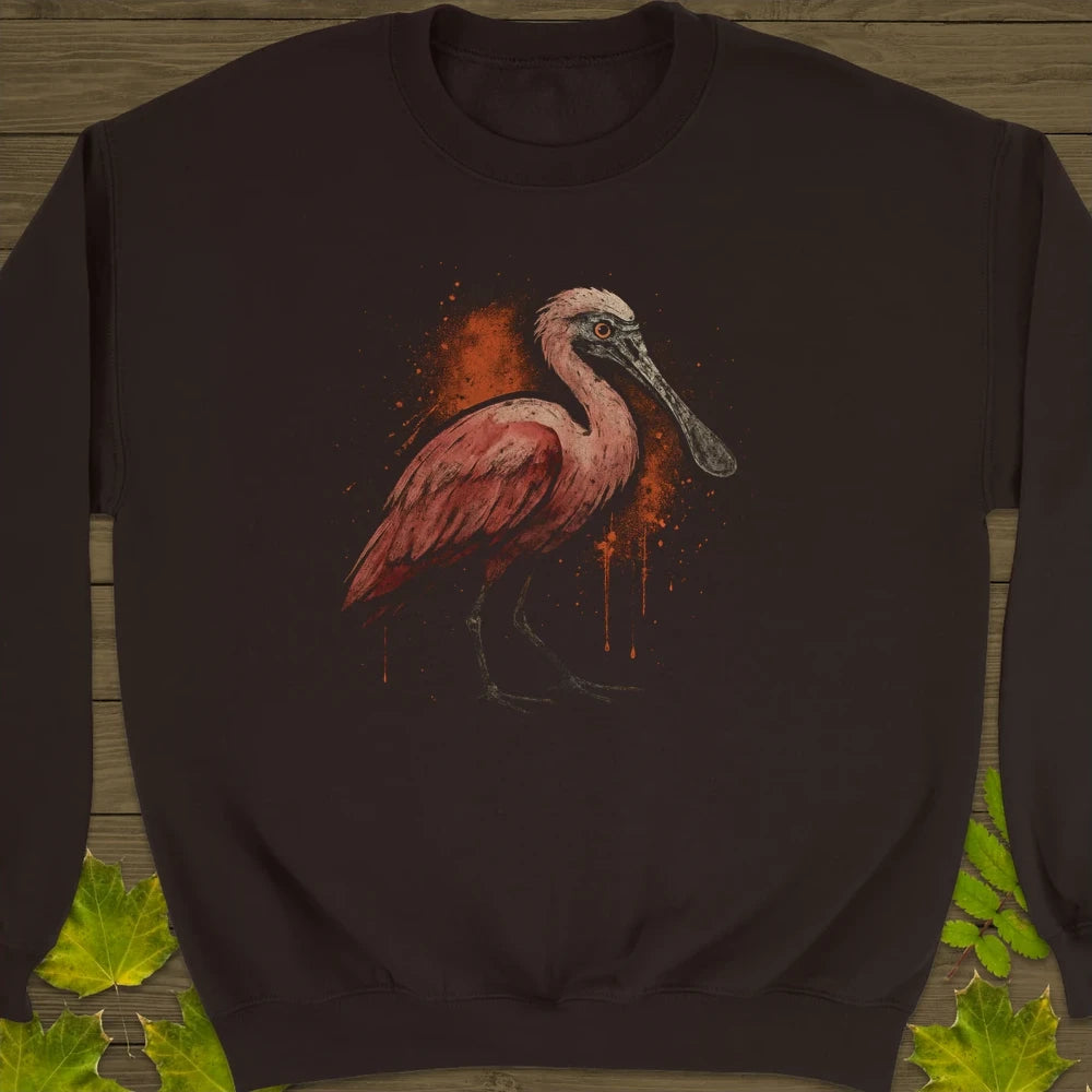 Roseate Spoonbill Art Crewneck Sweatshirt Dark Chocolate