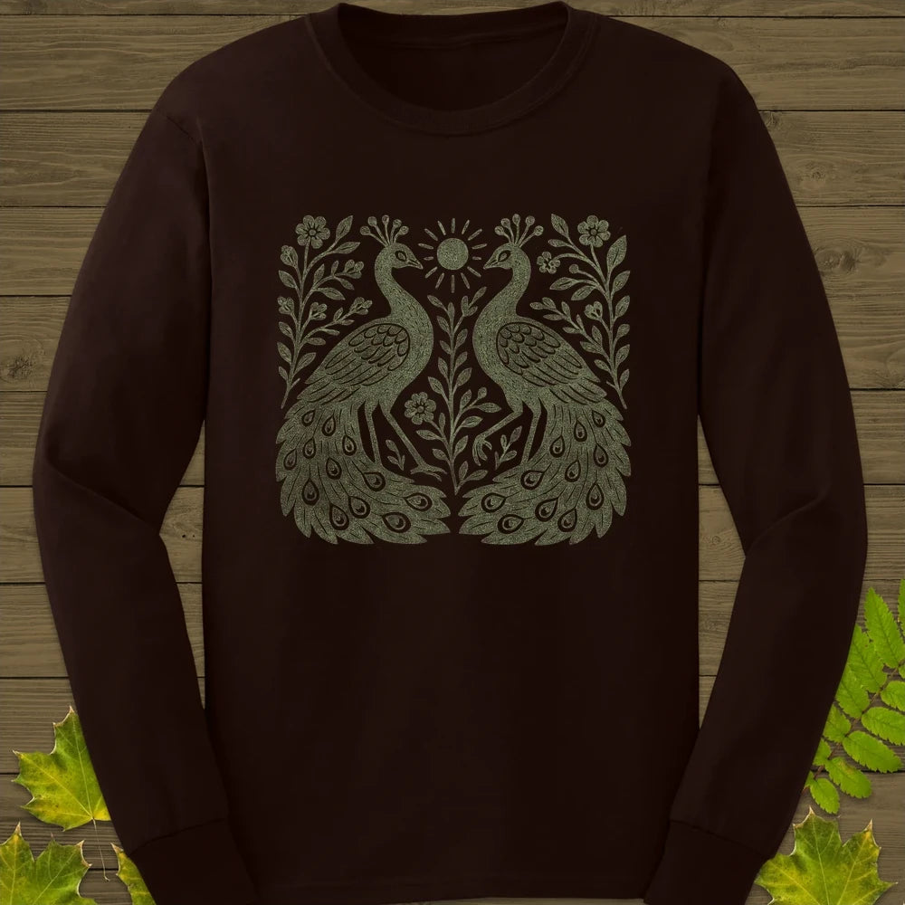 Peacock Vintage Print Long Sleeve Dark Chocolate