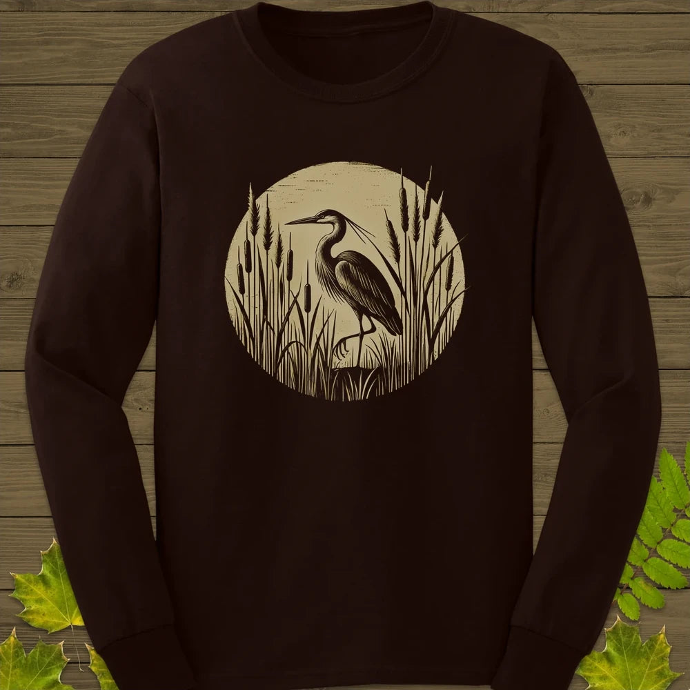 Rustic Wildlife Heron Long Sleeve Dark Chocolate