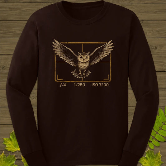 Owl and Camera Frame Long Sleeve Dark Chocolate