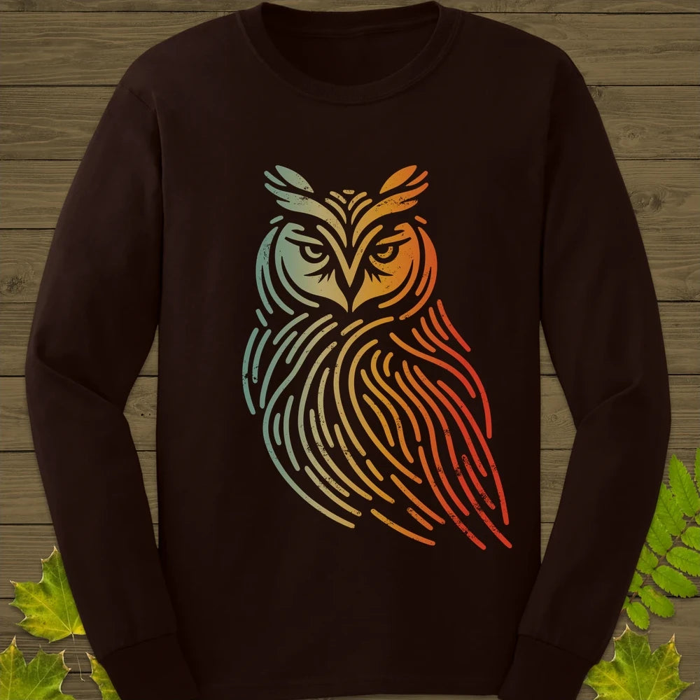Modern Owl Silhouette Long Sleeve Dark Chocolate
