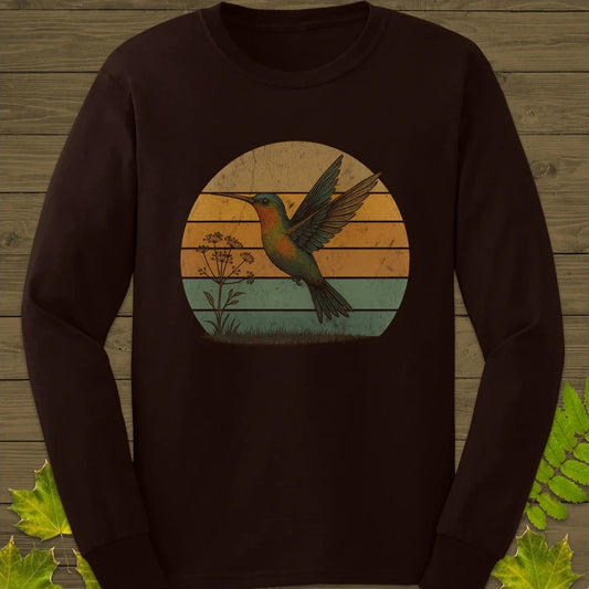 Vintage Hummingbird Sunset Long Sleeve Dark Chocolate