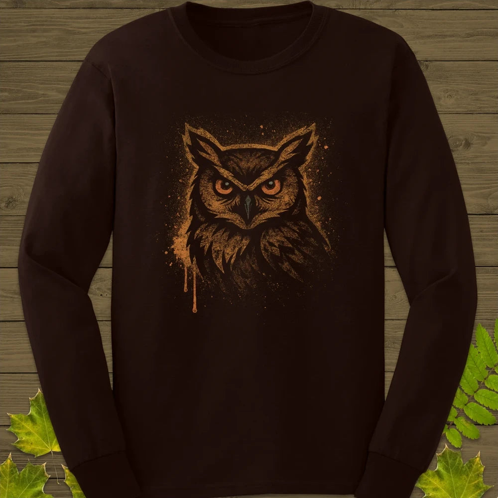 Great Horned Owl Art Long Sleeve Dark Chocolate