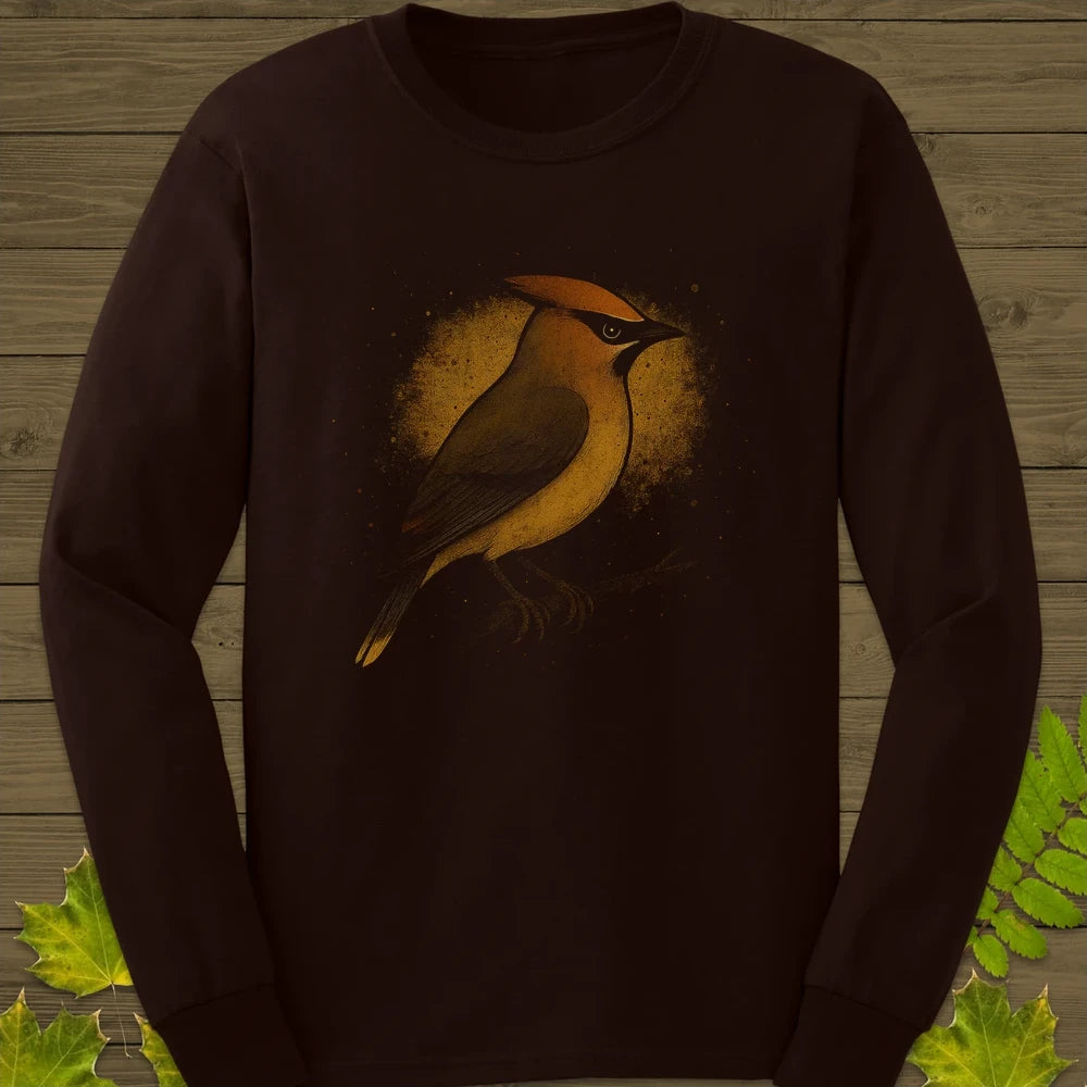 Cedar Waxwing Art Long Sleeve Dark Chocolate