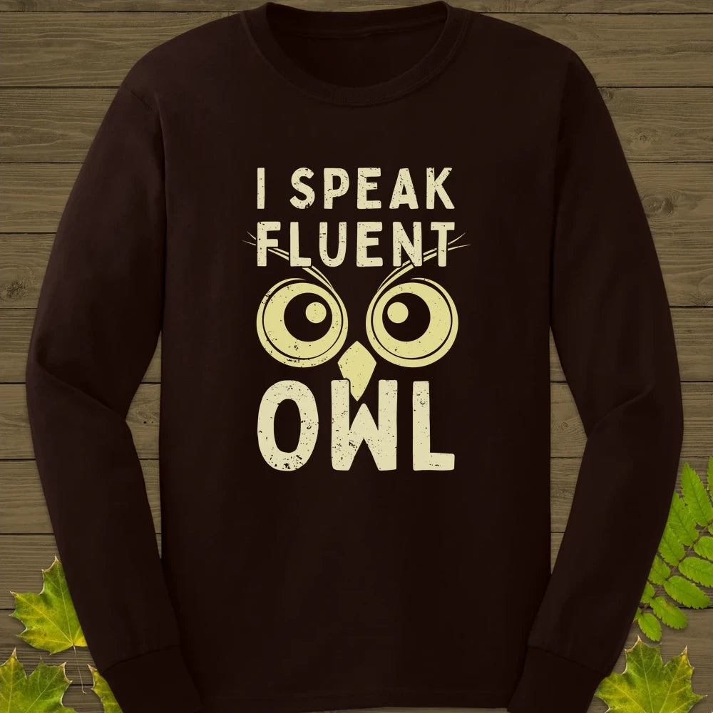 Speak Fluent Owl Long Sleeve Dark Chocolate