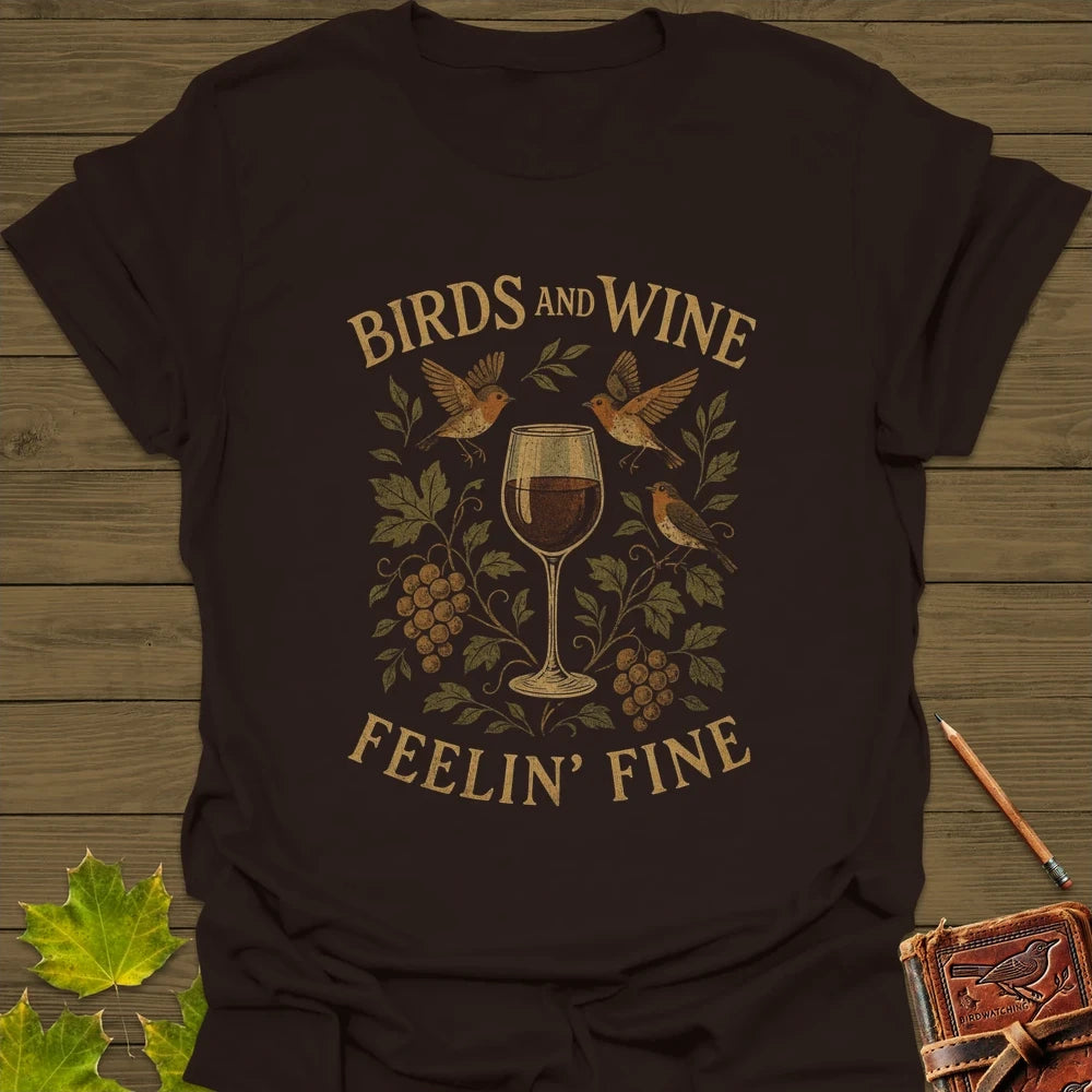 Birds and Wine T-Shirt Dark Chocolate