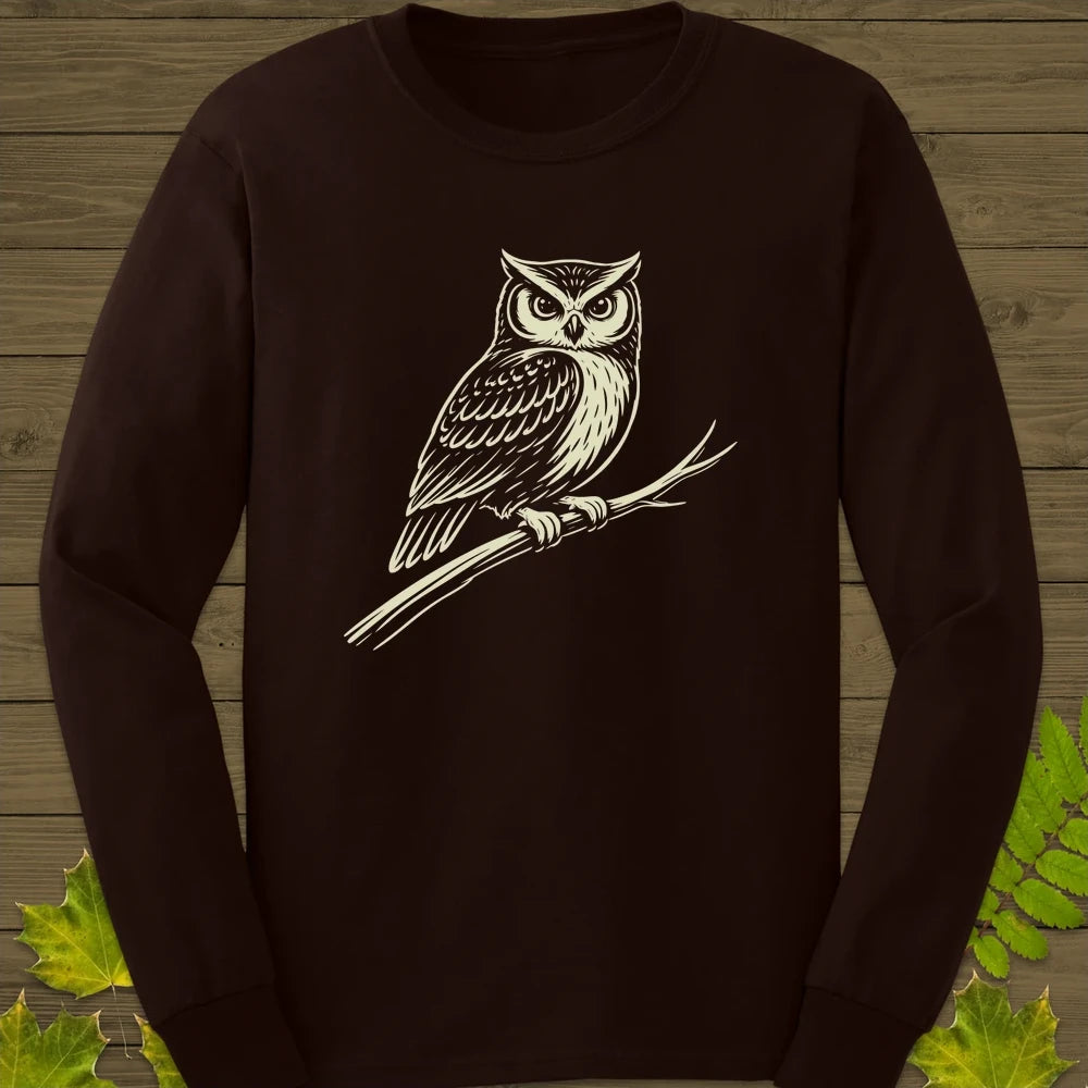 Silent Watcher Owl Long Sleeve Dark Chocolate
