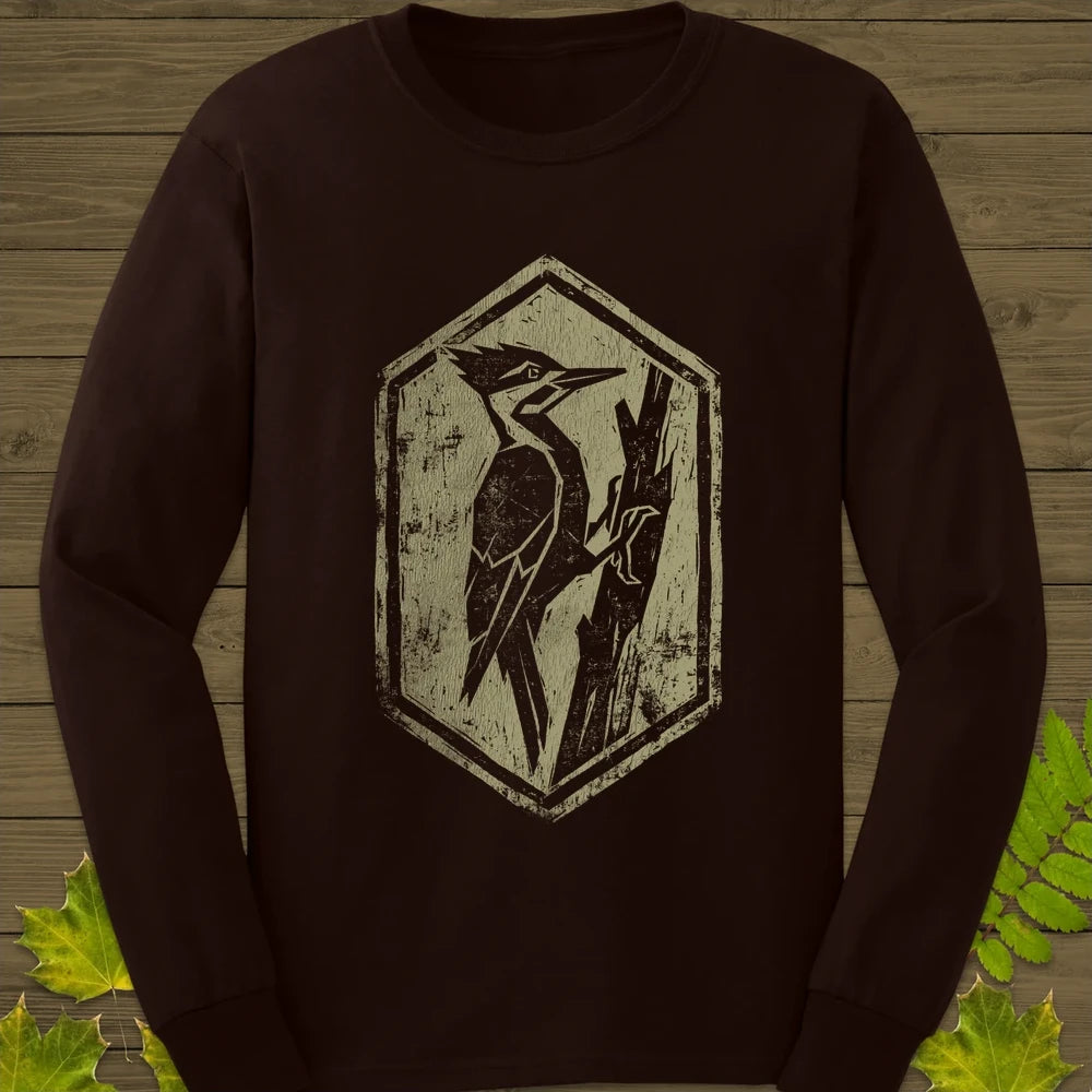 Woodpecker Silhouette Long Sleeve Dark Chocolate