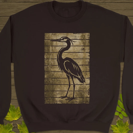 Rustic Heron Silhouette Sweatshirt Dark Chocolate