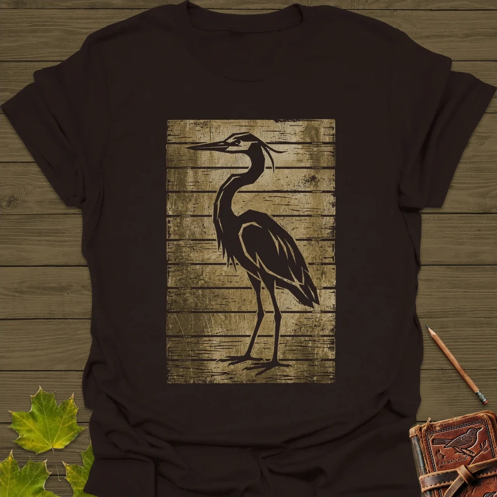 Rustic Heron Silhouette T-Shirt Dark Chocolate