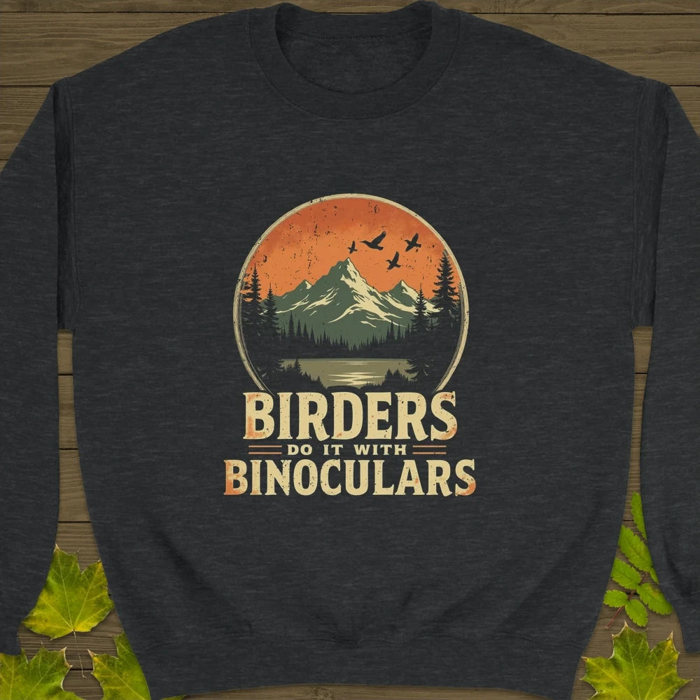 Birders Do It With Binoculars Crewneck Sweatshirt Dark Heather